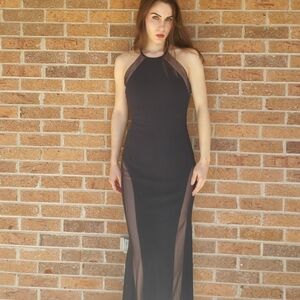 Navy Blue Y2k Gown with Sheer Side Panels